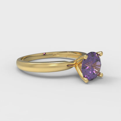 1 cttw Natural Amethyst Solitaire  Engagement Ring - Solid Gold (Round Cut,6.5mm)