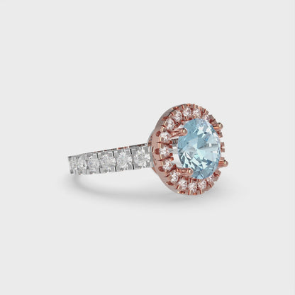 1.86 cttw Natural Swiss Blue Topaz Solitaire with Zirconia Simulated Diamond Accents Engagement Ring - Solid White/Rose Gold (VVS1, Round Cut,7.5mm)