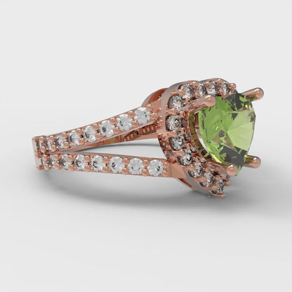 1.49 cttw Natural Peridot Hidden Halo Engagement Ring - Solid Gold (Heart Cut,6.5mm)