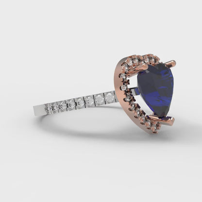 2.285 cttw Simulated Blue Sapphire Hidden Halo Engagement Ring - Solid White/Rose Gold (VVS1, Heart Cut,8mm)