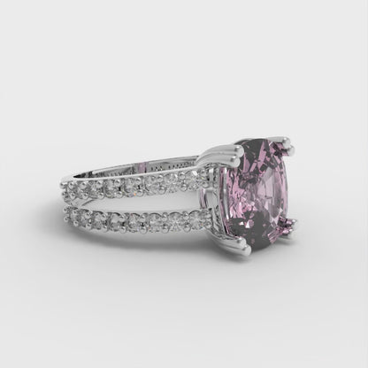 3.48 cttw Zirconia Simulated Pink Diamond Solitaire with Zirconia Simulated Diamond Accents Engagement Ring - Solid Gold (VVS1, Long Cushion Cut,9x7mm)