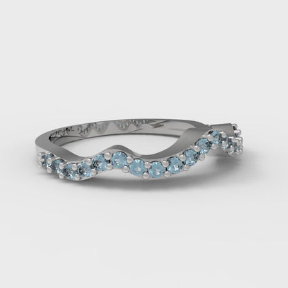 0.23 cttw Natural Aquamarine Round Cut White Gold Eternity Wedding Band