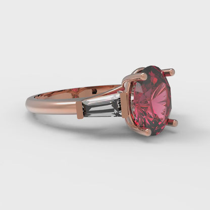 2.5 cttw Simulated Pink Tourmaline Three-Stone Engagement Ring - Solid Gold (Oval Cut,9x7mm)
