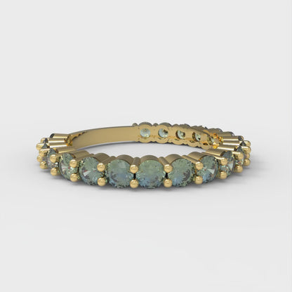 1.2 cttw Blue Moissanite Round Cut Yellow Gold Eternity Wedding Band