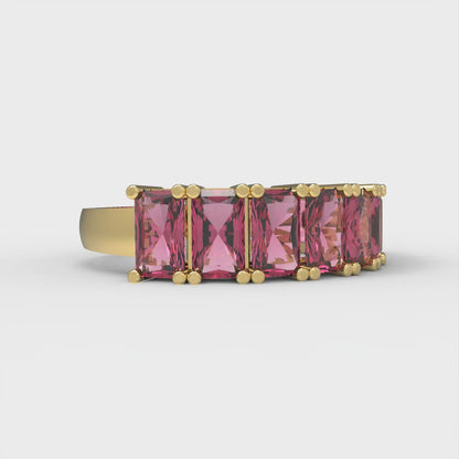 2.61 cttw Natural Garnet Emerald Cut Yellow Gold Eternity Wedding Band