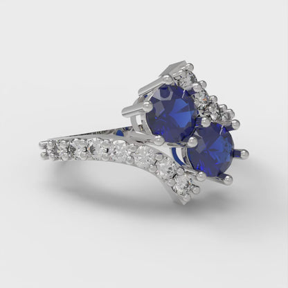 1.48 cttw Simulated Blue Sapphire Solitaire with Zirconia Simulated Diamond Accents Engagement Ring - Solid Gold (Round Cut,5mm)