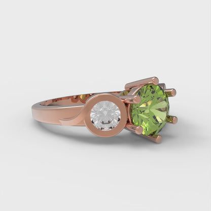 1.72 cttw Natural Peridot Three-Stone Engagement Ring - Solid Rose Gold (VVS1, Round Cut,6.5mm)
