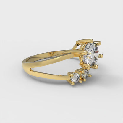 0.87 cttw White Sapphire Three-Stone Engagement Ring - Solid Yellow Gold (VVS1, Round Cut,6.0mm)