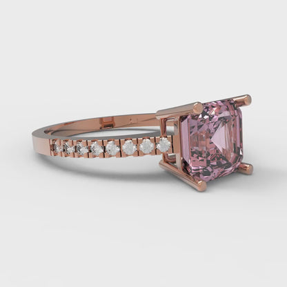 2.7 cttw Zirconia Simulated Pink Diamond Solitaire with Zirconia Simulated Diamond Accents Engagement Ring - Solid Gold (VVS1, Asscher Cut,6.5mm)