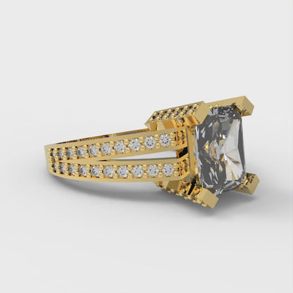 2.45 cttw White Sapphire Solitaire with Zirconia Simulated Diamond Accents Engagement Ring - Solid Yellow Gold (VVS1, Emerald Cut,8x6mm)