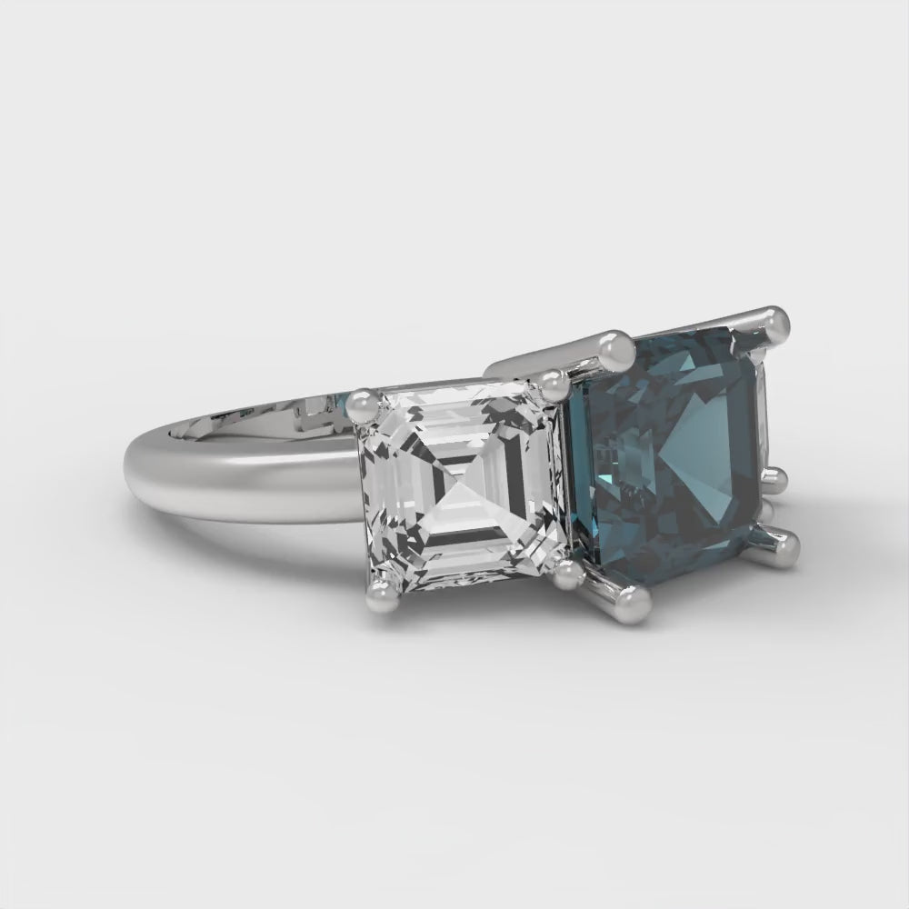 4 cttw Natural London Blue Topaz Three-Stone Engagement Ring - Solid Gold (Square Emerald Cut,7.0X7.0mm)