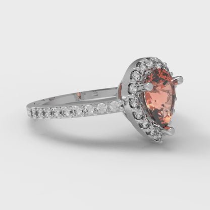 0.755 cttw Zirconia Simulated Red Diamond Solitaire with Zirconia Simulated Diamond Accents Engagement Ring - Solid Gold (VVS1, Pear Cut,7x5mm )