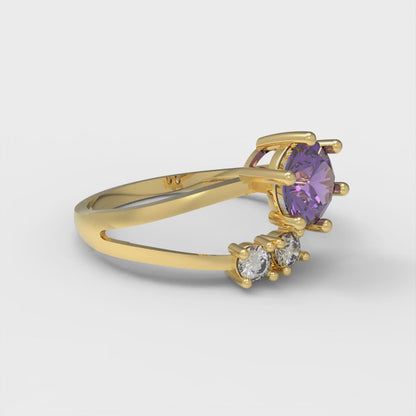 0.87 cttw Natural Amethyst Three-Stone Engagement Ring - Solid Gold (Round Cut,6.0mm)