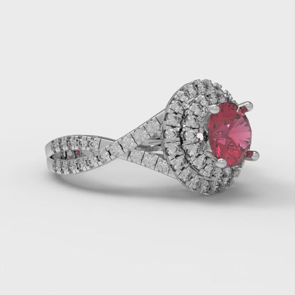 1.3125 cttw Natural Garnet Hidden Halo Engagement Ring - Solid Gold (Round Cut,6mm)