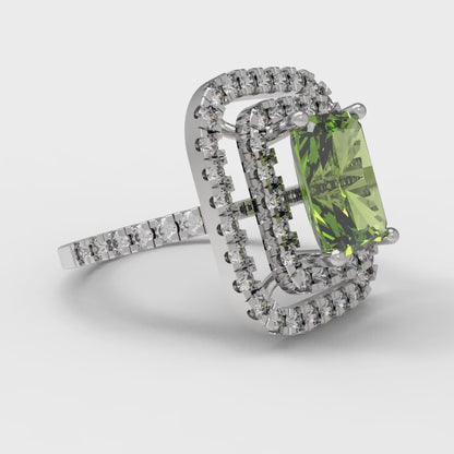 2.62 cttw Natural Peridot Hidden Halo Engagement Ring - Solid White Gold (VVS1, Emerald Cut,8X6.0mm)