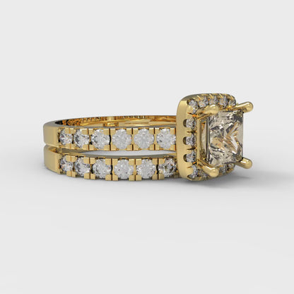 1.56 cttw Princess Cut Natural Morganite Bridal Set - Solid Yellow Gold Engagement Ring & Wedding Band