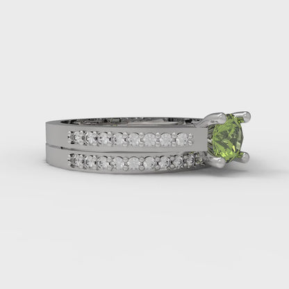 0.86 cttw Round Cut Natural Peridot Bridal Set - Solid White Gold Engagement Ring & Wedding Band