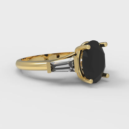 2.5 cttw Natural Onyx Three-Stone Engagement Ring - Solid Gold (Oval Cut,9x7mm)