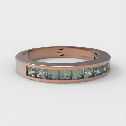 0.78 cttw Blue Moissanite Princess Cut Rose Gold Eternity Wedding Band