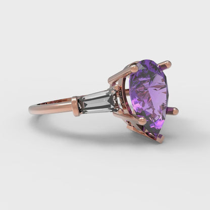 2.5 cttw Simulated Alexandrite Three-Stone Engagement Ring - Solid Gold (Pear Cut,10x7mm)