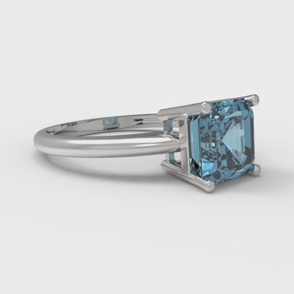 1.5 cttw Natural Aquamarine Solitaire  Engagement Ring - Solid Gold (Asscher Cut,6.5mm)