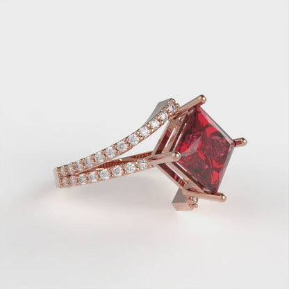 2.3075 cttw Natural Garnet Solitaire with Zirconia Simulated Diamond Accents Engagement Ring - Solid Rose Gold (VVS1, Princess Cut,7.0mm)