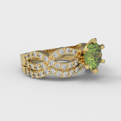 1.57 cttw Round Cut Natural Peridot Bridal Set - Solid Yellow Gold  Engagement Ring & Wedding Band
