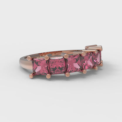 1.75 cttw Simulated Pink Tourmaline Princess Cut Rose Gold Eternity Wedding Band