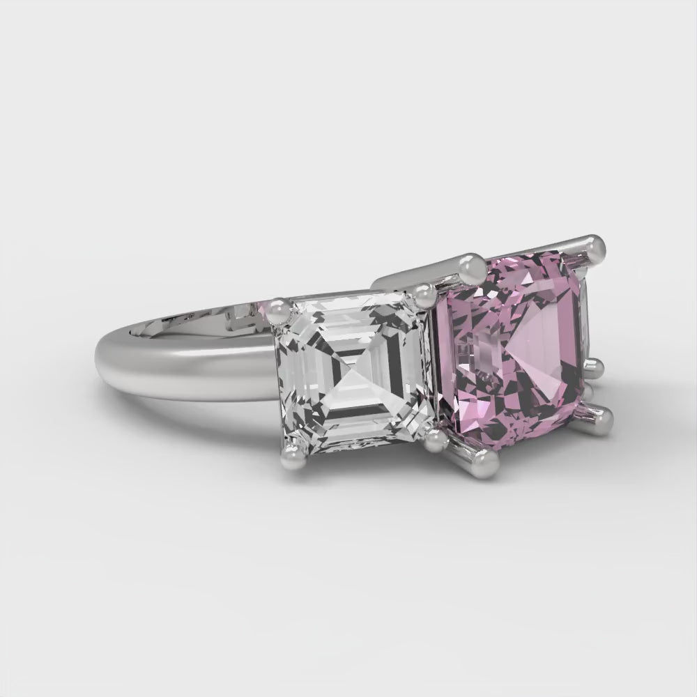 4 cttw Zirconia Simulated Pink Diamond Three-Stone Engagement Ring - Solid Gold (VVS1, Square Emerald Cut,7.0X7.0mm)