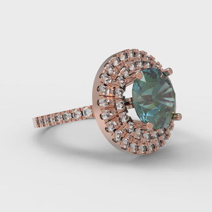 2.6 cttw Blue Moissanite Hidden Halo Engagement Ring - Solid Gold (Round Cut,8.0mm)