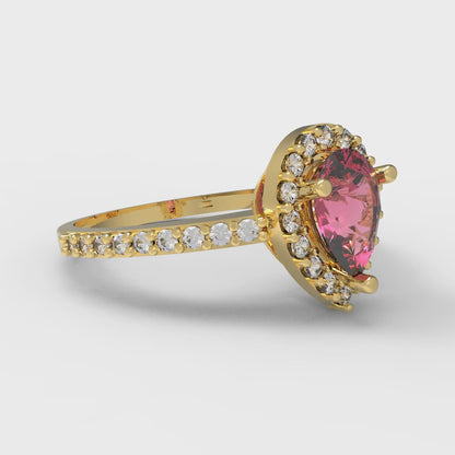 0.755 cttw Simulated Pink Tourmaline Solitaire with Zirconia Simulated Diamond Accents Engagement Ring - Solid Gold (Pear Cut,7x5mm )