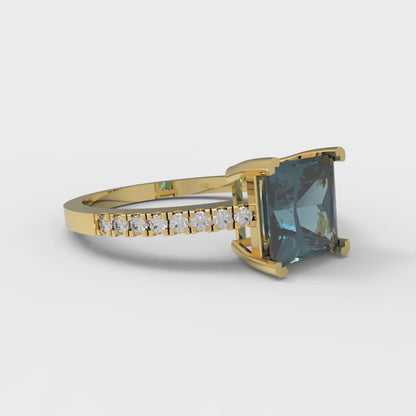 1.62 cttw Natural London Blue Topaz Solitaire with Zirconia Simulated Diamond Accents Engagement Ring - Solid Gold (Princess Cut,6.5mm)