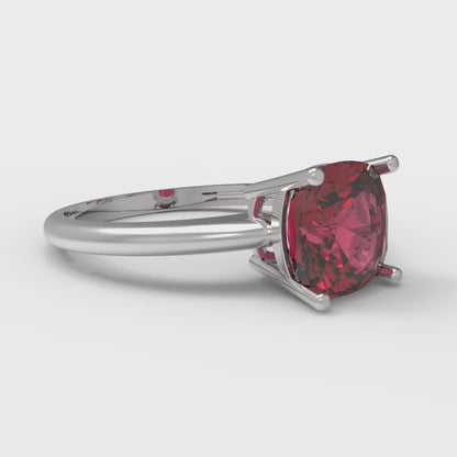 2 cttw Natural Garnet Solitaire  Engagement Ring - Solid White Gold (VVS1, Cushion Cut,7mm)