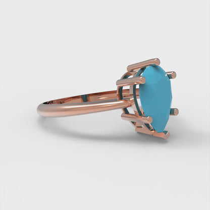 1.5 cttw Simulated Turquoise Solitaire  Engagement Ring - Solid Gold (Pear Cut,9x6mm)
