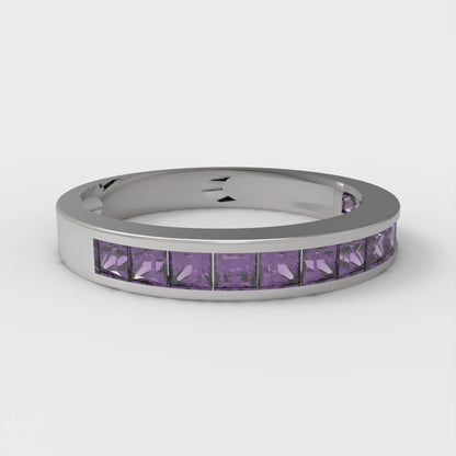 0.78 cttw Natural Amethyst Princess Cut White Gold Eternity Wedding Band