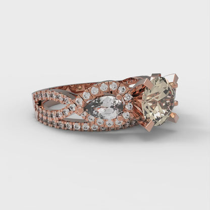 1.925 cttw Round Cut Natural Morganite Bridal Set - Solid Rose Gold Engagement Ring & Wedding Band