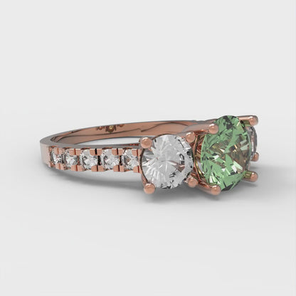 1.97 cttw Zirconia Simulated Green Diamond Three-Stone Engagement Ring - Solid Gold (VVS1, Round Cut,6.5mm)