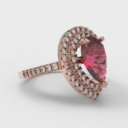 2.48 cttw Natural Garnet Hidden Halo Engagement Ring - Solid Rose Gold (VVS1, Pear Cut,10X7mm )