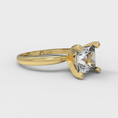 1.5 cttw White Sapphire Solitaire  Engagement Ring - Solid Gold (Princess Cut,6.5mm)