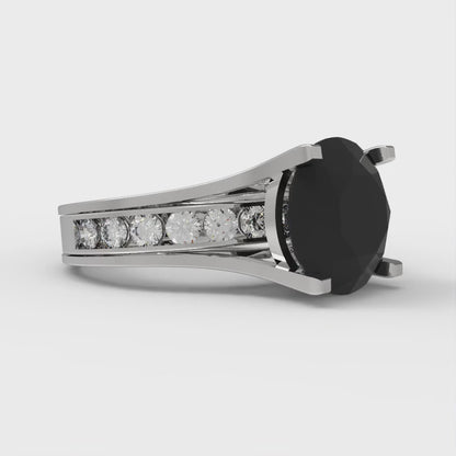 3.39 cttw Round Cut Natural Onyx Bridal Set - Solid White Gold Engagement Ring & Wedding Band