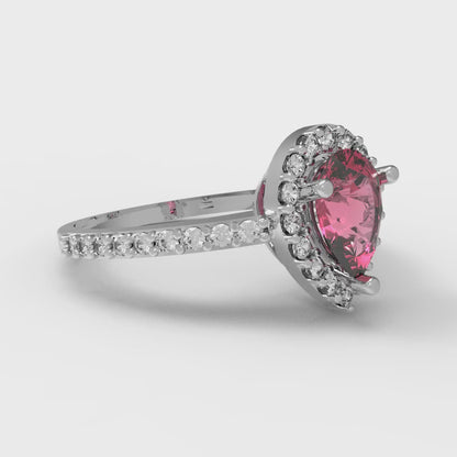 0.755 cttw Simulated Pink Tourmaline Solitaire with Zirconia Simulated Diamond Accents Engagement Ring - Solid Gold (Pear Cut,7x5mm )