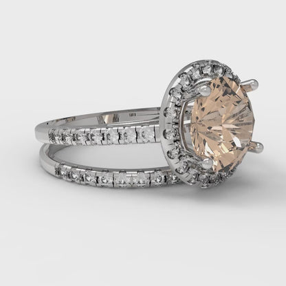 2.52 cttw Round Cut Yellow Moissanite Bridal Set - Solid White Gold Engagement Ring & Wedding Band