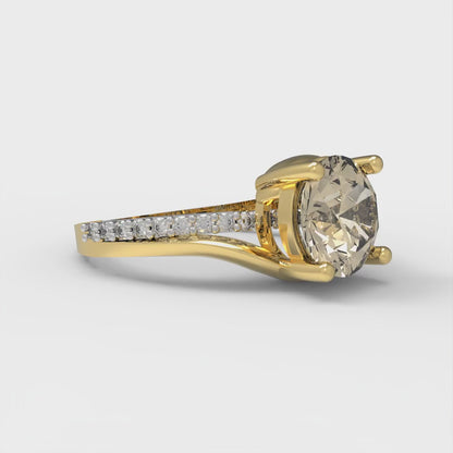 1.71 cttw Natural Morganite Solitaire with Zirconia Simulated Diamond Accents Engagement Ring - Solid White/Yellow Gold (VVS1, Round Cut,7.5mm)