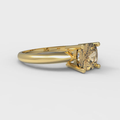1 cttw Zirconia Simulated Champagne Diamond Solitaire  Engagement Ring - Solid Yellow Gold (VVS1, Cushion Cut,6mm)