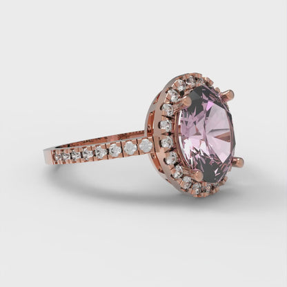 2.27 cttw Zirconia Simulated Pink Diamond Solitaire with Zirconia Simulated Diamond Accents Engagement Ring - Solid Gold (VVS1, Oval Cut,9X7mm)