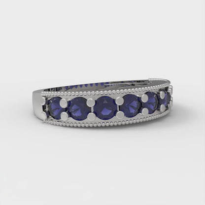 0.81 cttw Simulated Blue Sapphire Round Cut White Gold Eternity Wedding Band