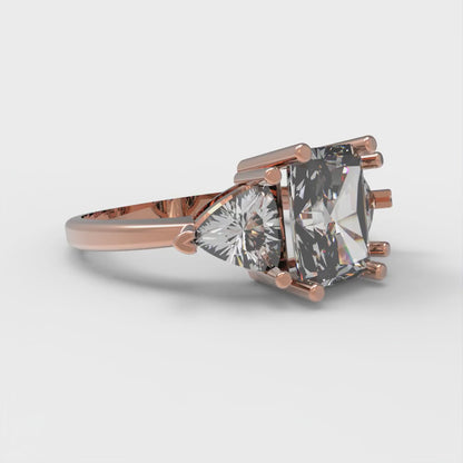 2.82 cttw White Sapphire Three-Stone Engagement Ring - Solid Gold (Emerald Cut,8x6mm)