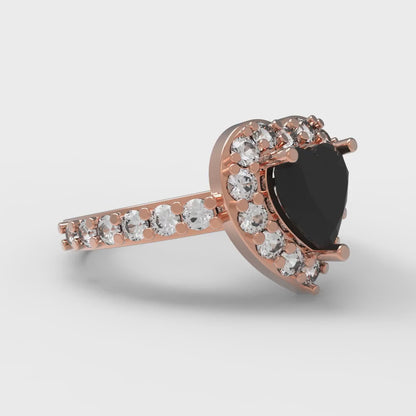 2.03 cttw Natural Onyx Hidden Halo Engagement Ring - Solid Rose Gold (VVS1, Heart Cut,7.0mm)