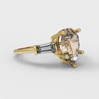 2.5 cttw Yellow Moissanite Three-Stone Engagement Ring - Solid Gold (Pear Cut,10x7mm)