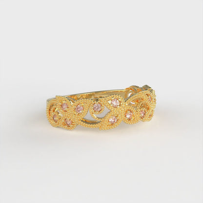 0.17 cttw Simulated Red Diamond Round Cut Yellow Gold Eternity Wedding Band